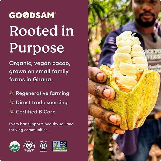 GoodSAM Organic 80% Dark Chocolate Bars (Pack of 3) - Non GMO, Vegan, Regenerative Farming, Direct Trade