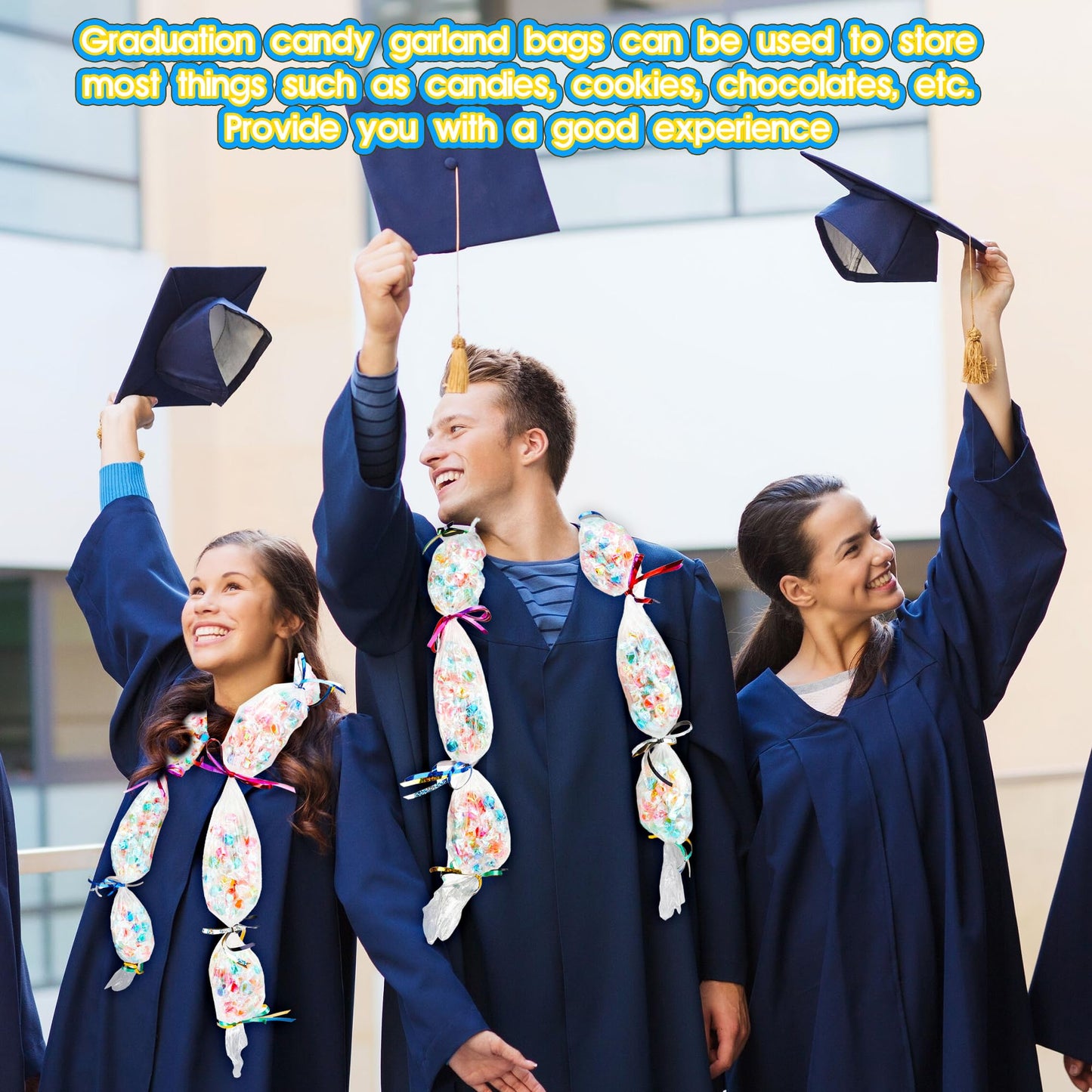 Mikasee Graduation Candy Lei Tubing Making Kit Include 1 Rolls 3.2 inch x 984 ft Graduation Necklace Lei Tubing Bags with 8 Rolls Ribbon and 1 Scissors for Graduation Garland DIY