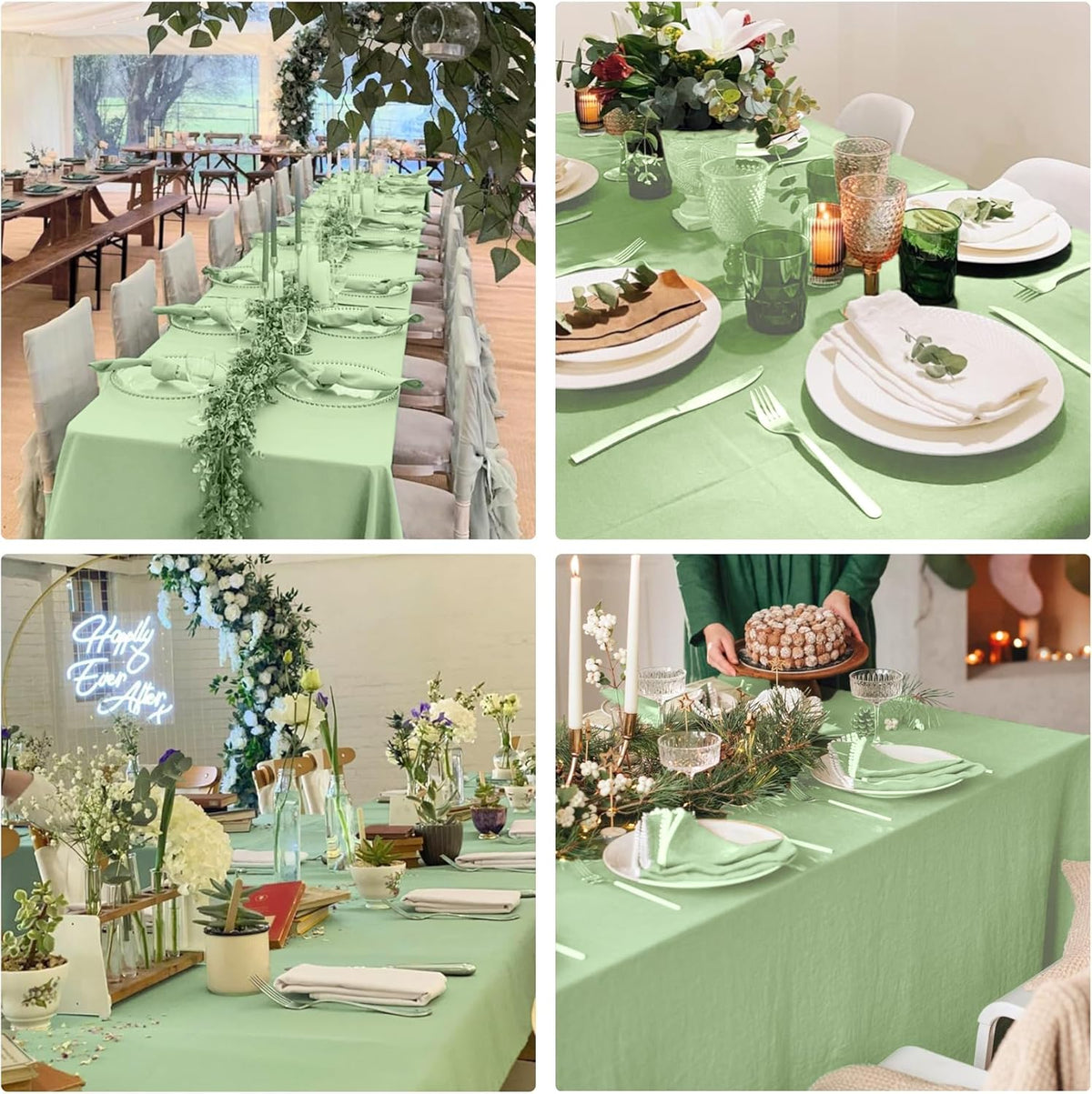 4 Pack Rectangle Tablecloth 60x102 Inch Sage Green Washable Polyester Table Cover for Wedding Dining Table Parties Banquet(60x102 Sage Green)