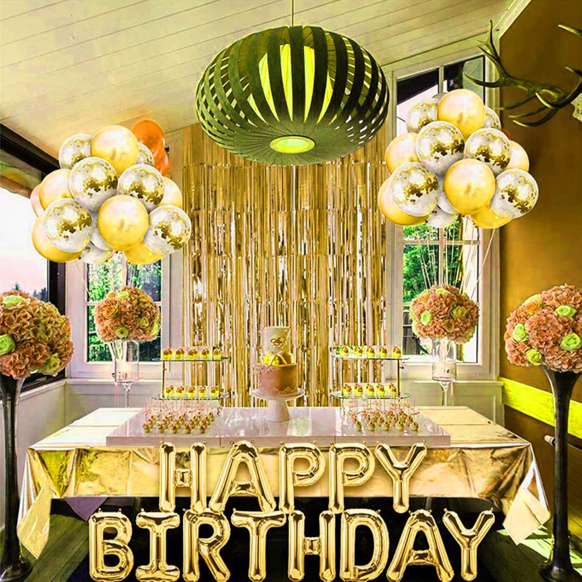 Gold Foil Fringe Curtain 3.3×8.3FT 6 Packs, Metallic Tinsel Curtains Party Streamers for Birthday Graduation Baby Shower Decoration (6pcs,3.3FT×8.3FT, Gold)
