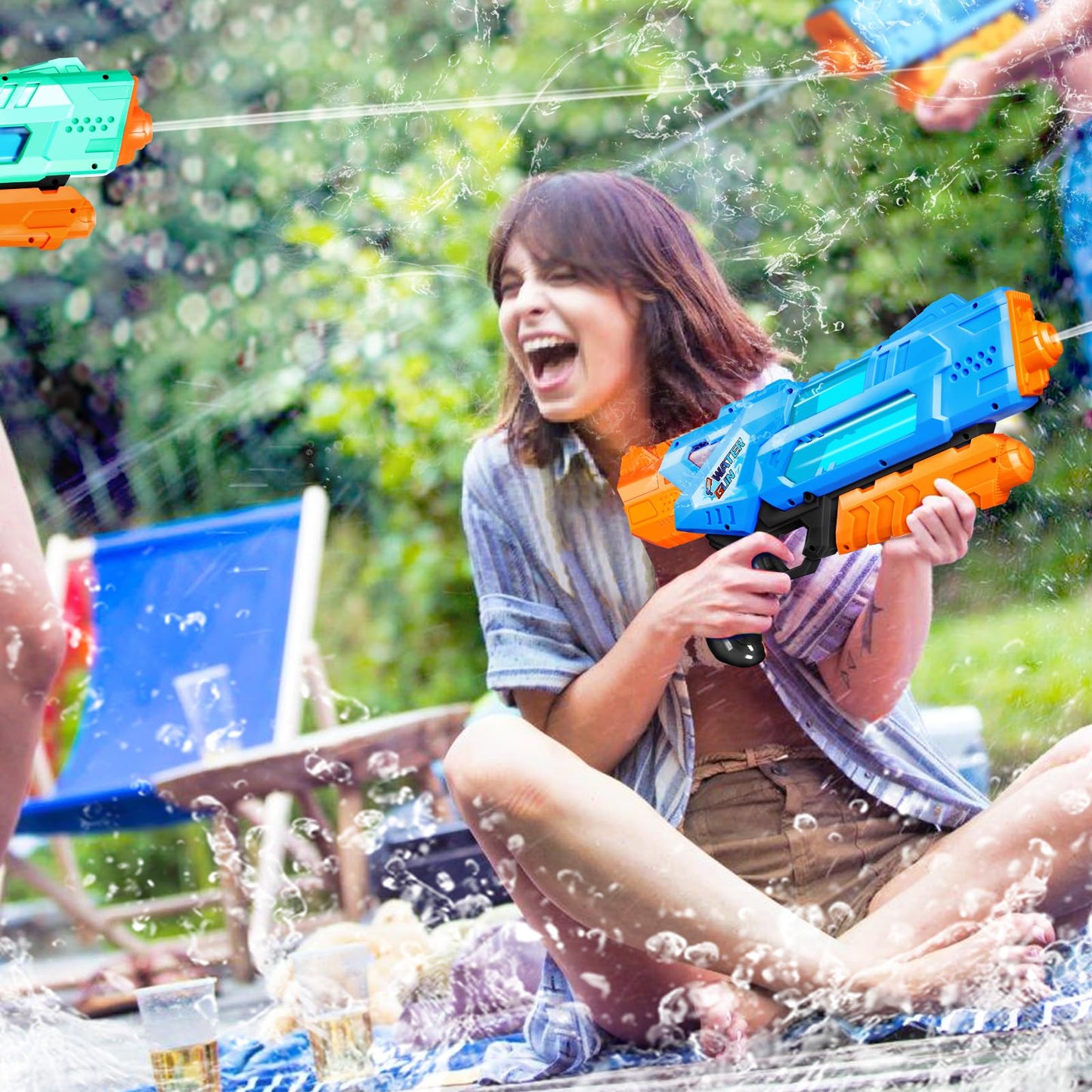Quanquer Super Water Guns for Adults - 2 Pack Super Guns Water Soaker Blaster Squirt Toy 1200cc with Excellent Range - Gift Toys for Outdoor Swimming Pool Fighting Play (Blue Green)