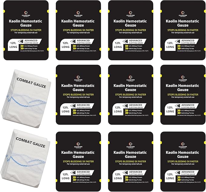 First Aid Advanced Quick Clot Combat Gauze - Flexible Hemostatic Gauze - Stop The Bleed kit Faster Wound Packing with Quick Clotting Medical Gauze - Survival Kit Supplies - 3" x 12.5' (CT-GAUZE10)