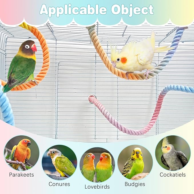 BNOSDM Colorful Bird Rope Perch 3 PCS Climbing Parakeet Toys Bendable Swing