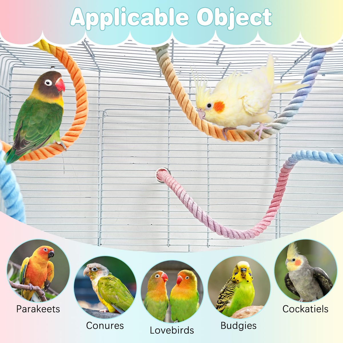 BNOSDM Colorful Bird Rope Perch 3 PCS Climbing Parakeet Toys Bendable Swing