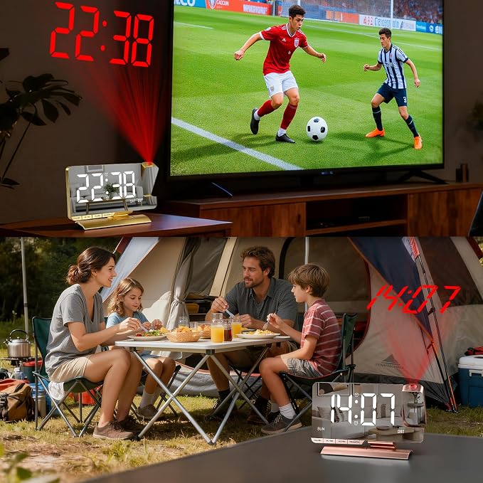 SZELAM Alarm Clock Bedside with Projection Digital Clock,7.3" Mirror Clock with 180°Rotating Projector,Dual Alarm with 3 Mode,Brightnee Adjust,DST,Snooze,Charging Port,5 Levels Volume for Desk Teens