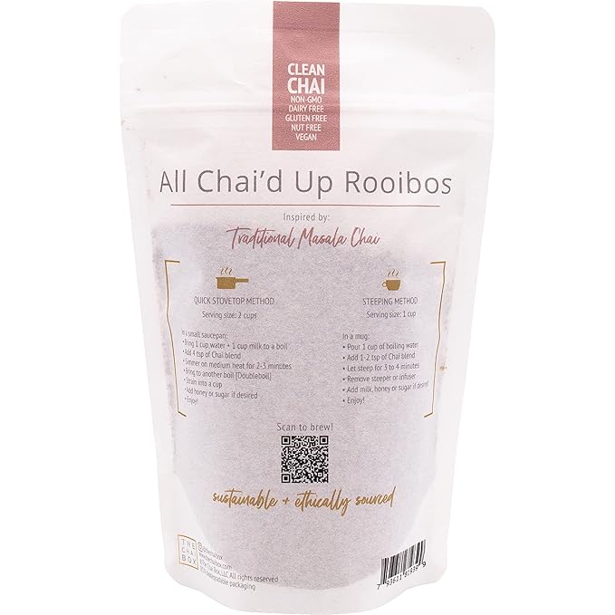 The Chai Box - All Chai'd Up Rooibos - Premium Traditional Chai Tea Decaffeinated - Caffeine Free Rooibos Leaves w/ginger, clove, cinnamon, cardamom, and fennel - 2.5oz