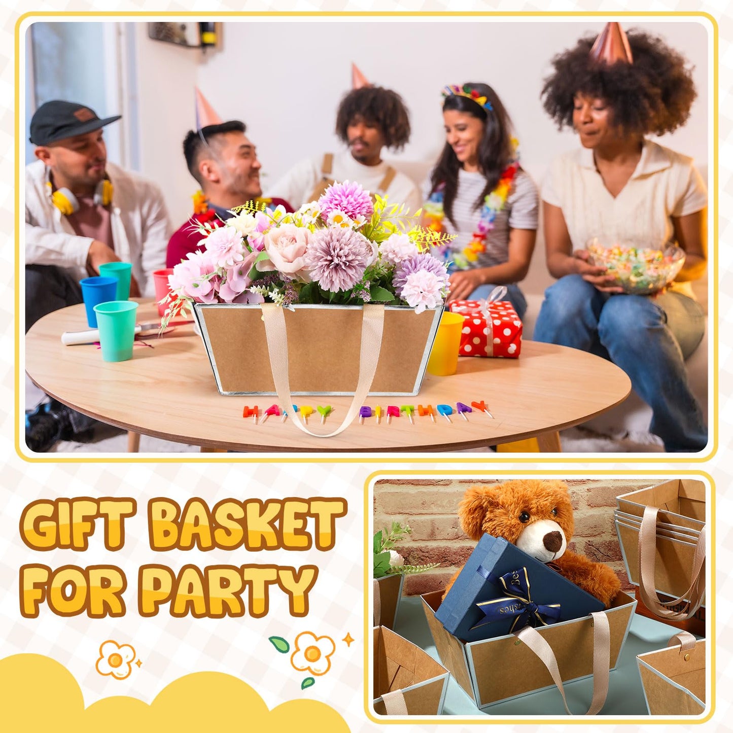 Pinkunn 48 Pcs Basket for Gifts Empty DIY Bulk Party Gift Basket Kit with Handles Market Trays for Packages Wrapping Wedding Party Anniversary Display(Retro)