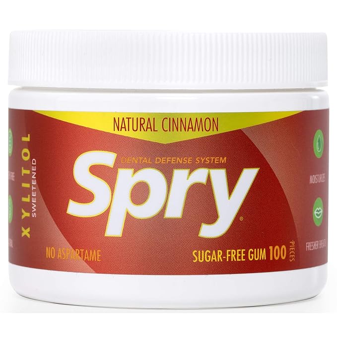 Spry Fresh Natural Xylitol Chewing Gum Dental Defense System - Aspartame-Free, Sugar-Free, Non-GMO, Gluten-Free (Cinnamon, 100 Count - Pack of 1)