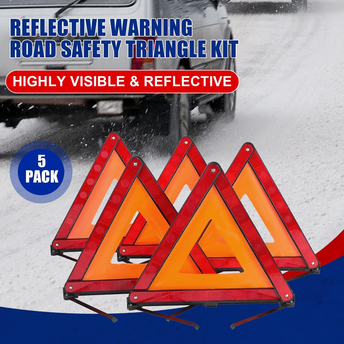 NYXOVA Warning Triangle Kit, Reflective Warning Road Safety Triangle Kit, Foldable Safety Triangle Kit Road Emergency Warning Reflector (5 Pack)