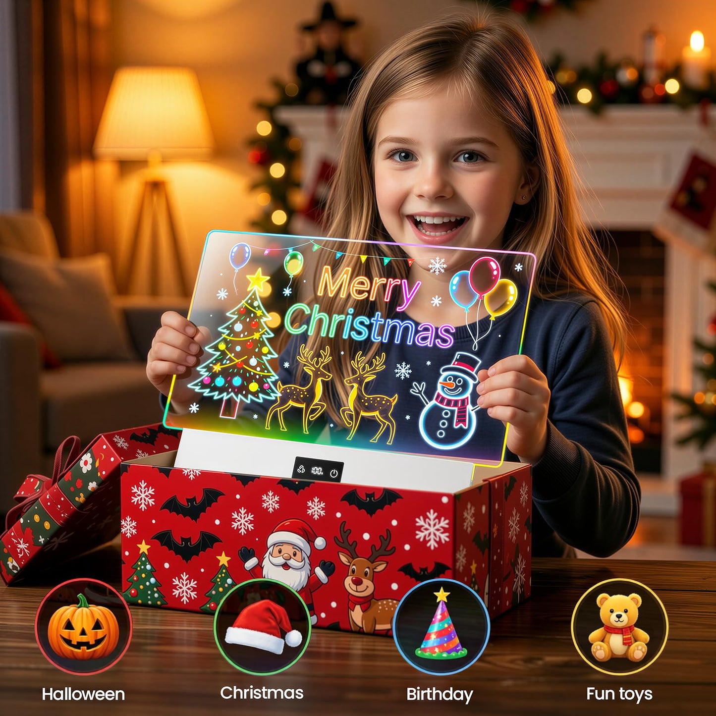 TAEMVV LED Drawing Board for Kids, 16-Inch Rechargeable Light Up Dry Erase Board with 8 Colors, 3 Dynamic Modes, 6-Level Dimmer, 15H Battery, Built-in Stand & Full Kit Clear Milky White