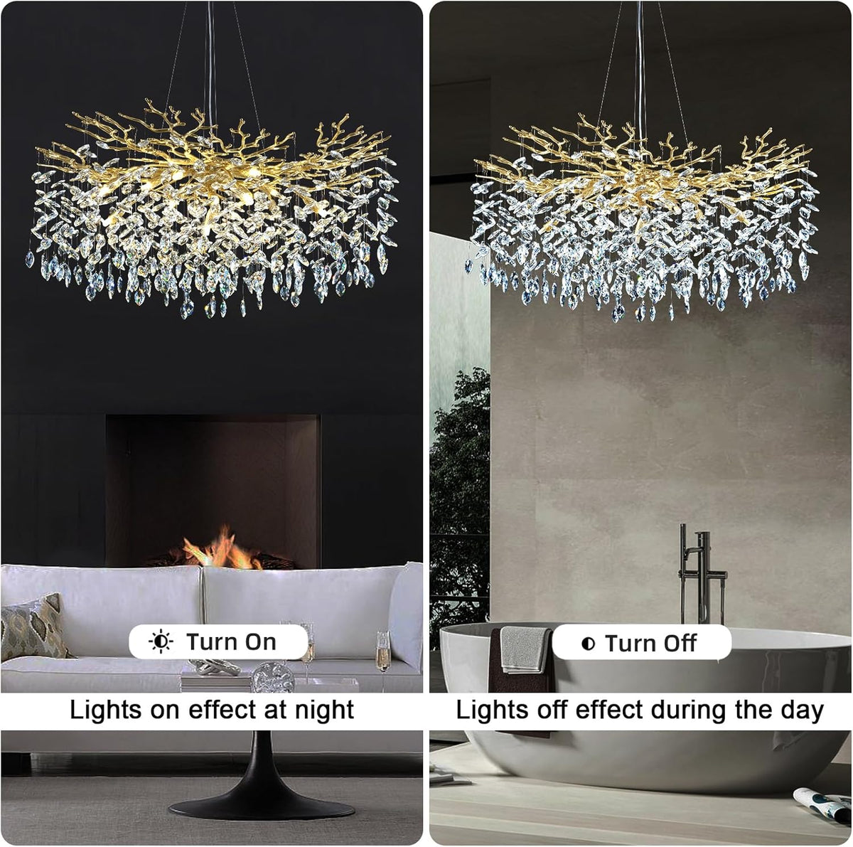 Modern Crystal Chandeliers for Dining Room Over Table, 40" Round Gold Tree Branche Chandelier, Large Crystal Chandelier for Living Room,High Ceiling,Foyer,Entryway,Kitchen Island,Staircase