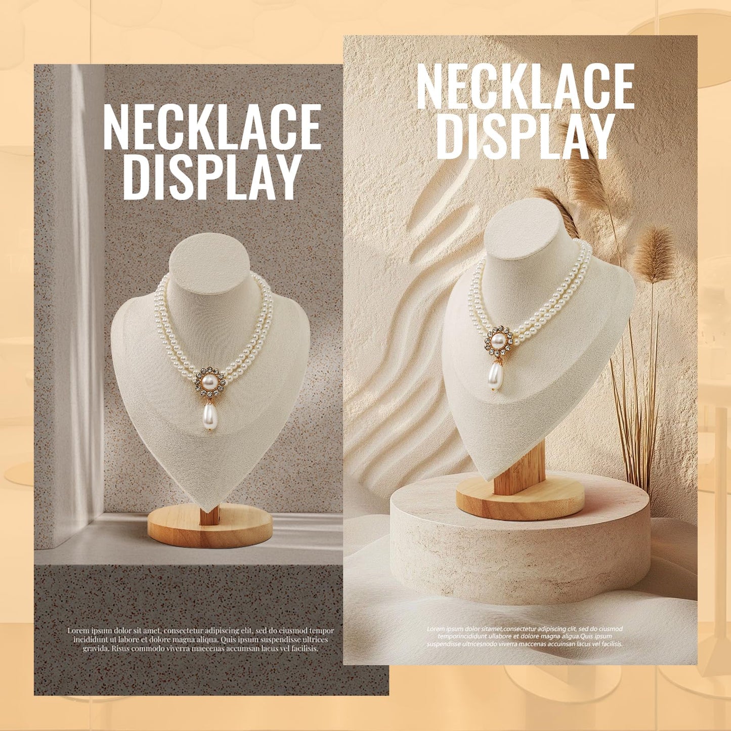 PRALENA Necklace Display Stand Bamboo Jewelry Bust Display Stands Necklace Bust for Selling for Vendors (Beige, 11.4 * 7.5 Inch)