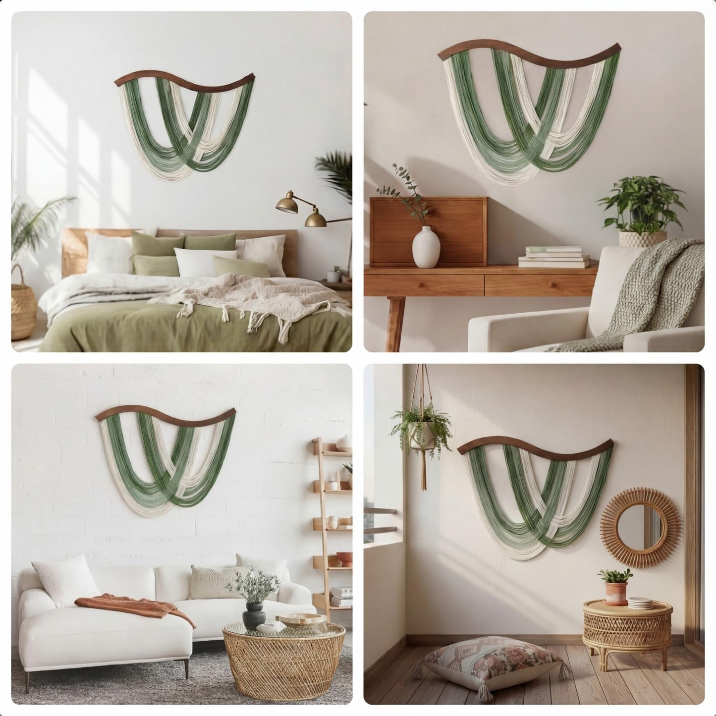 Mindsoft Green Macrame Wall Hanging Dip Dyed Yarn Wall Art, Modern Boho Decor Handmade Cotton Rope Tapestry for Bedroom, Living Room, Nursery, 31.5 x 23.6 Inch