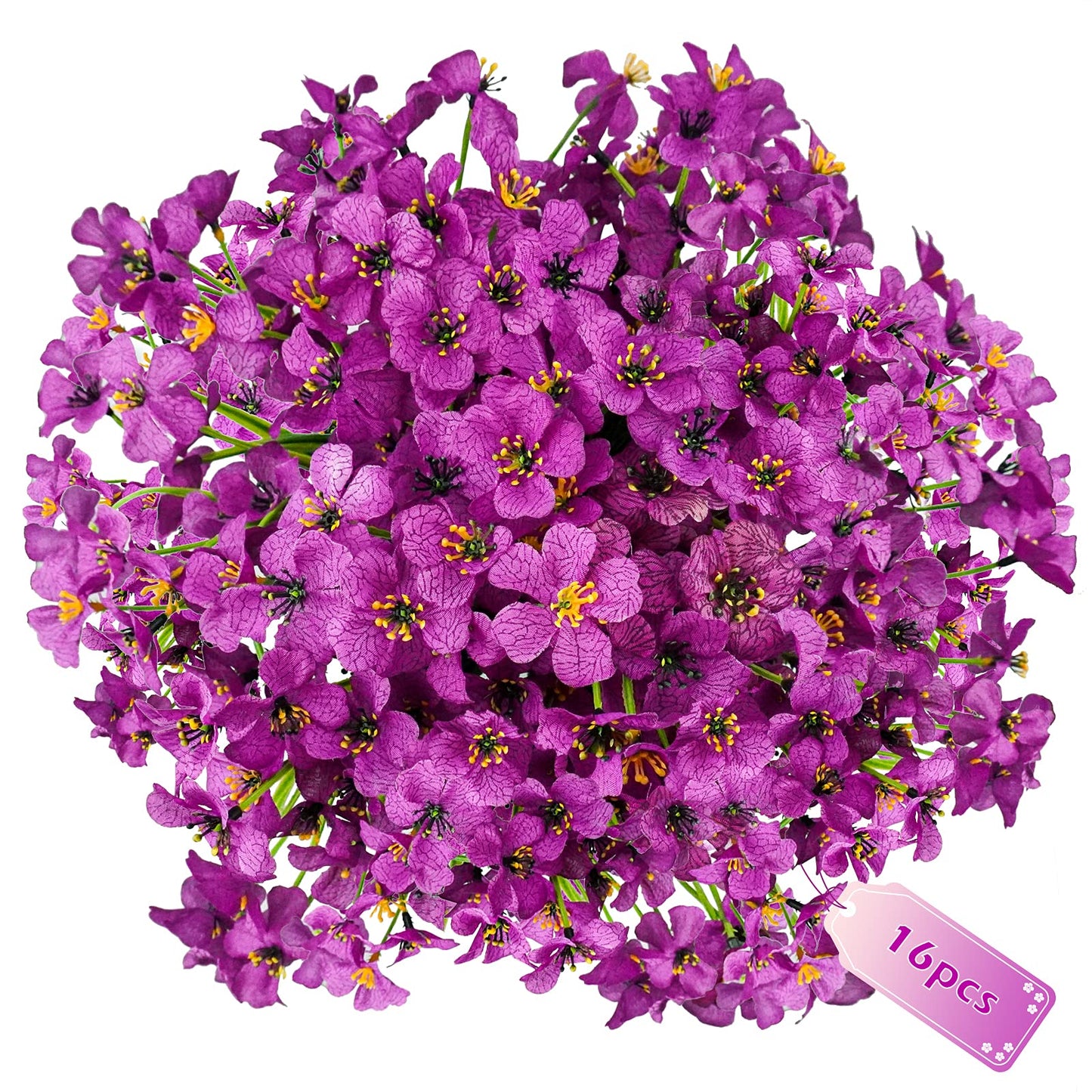 Uieke 16PCS Artificial Flowers for Outdoors UV Resistant Fake Flowers for Outside Indoor Home Porch Window Box Spring Summer Décor (Purple)