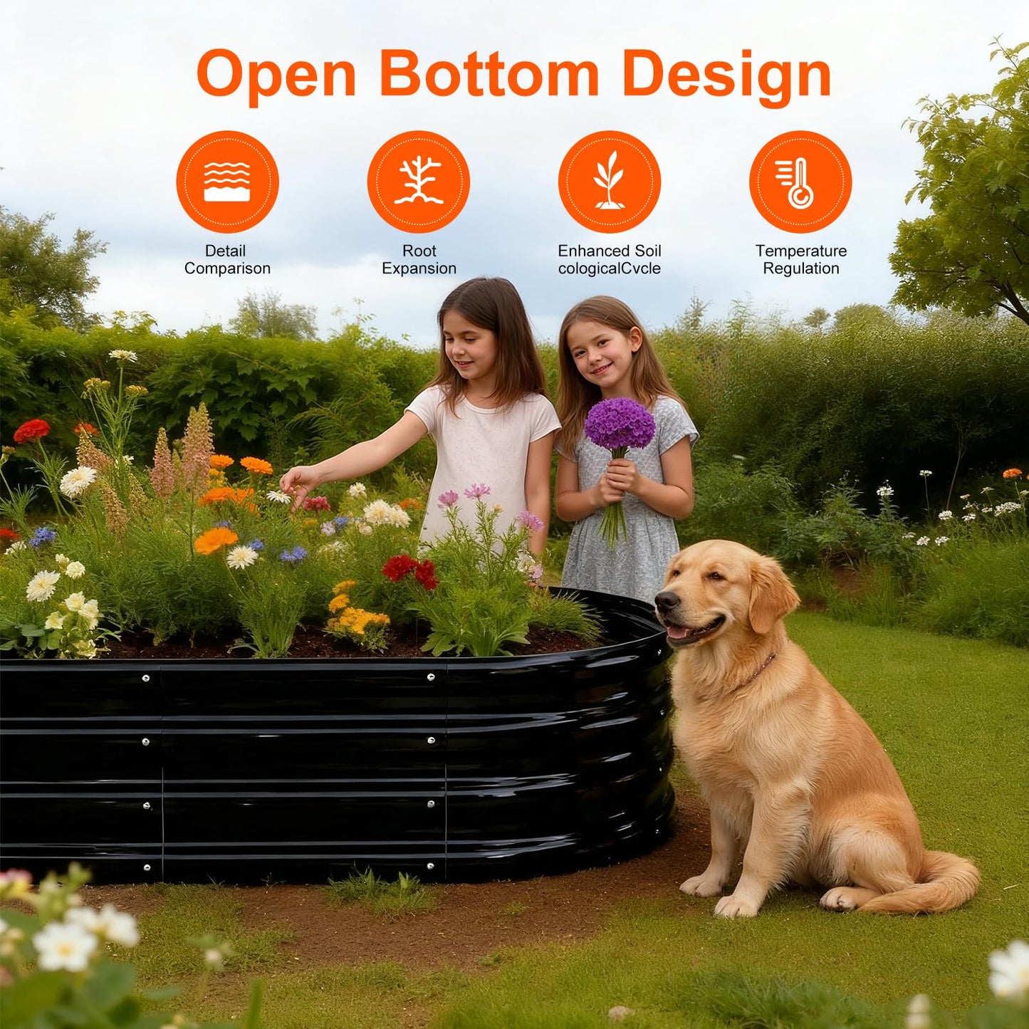 Rakukiri Raised Garden Bed Outdoor 2 Sets Oval Large Coating Metal Planter Box with No Heavy Metal for Vegetables, Flowers, Herbs
