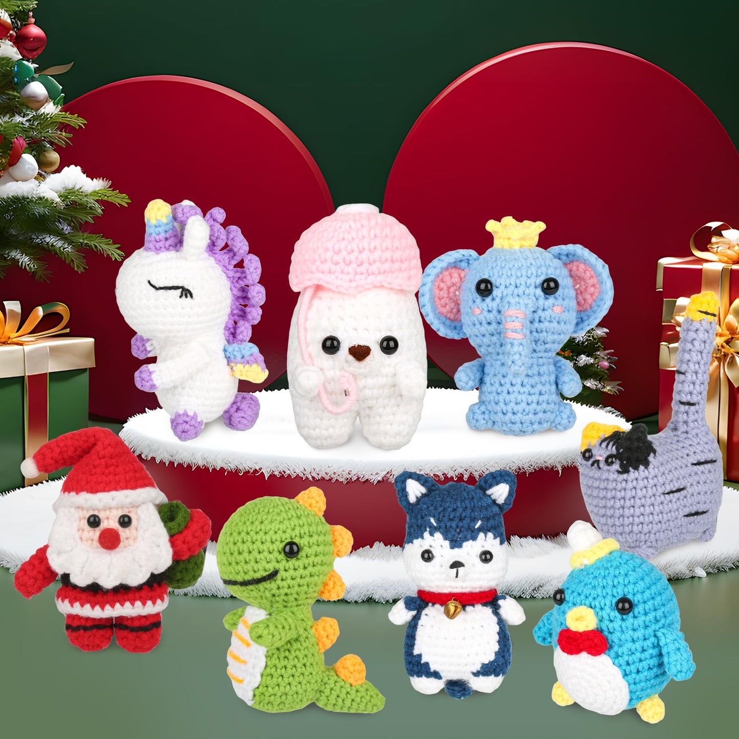 8Pcs Crochet Kit for Beginners, 2026 Great Christmas Gift for Crochet Lovers, DIY Craft for Adults and Kids, Crocheting Animal Kits with Step by Step Videos, Yarn, Crochet Hook, Birthday Holiday Gift