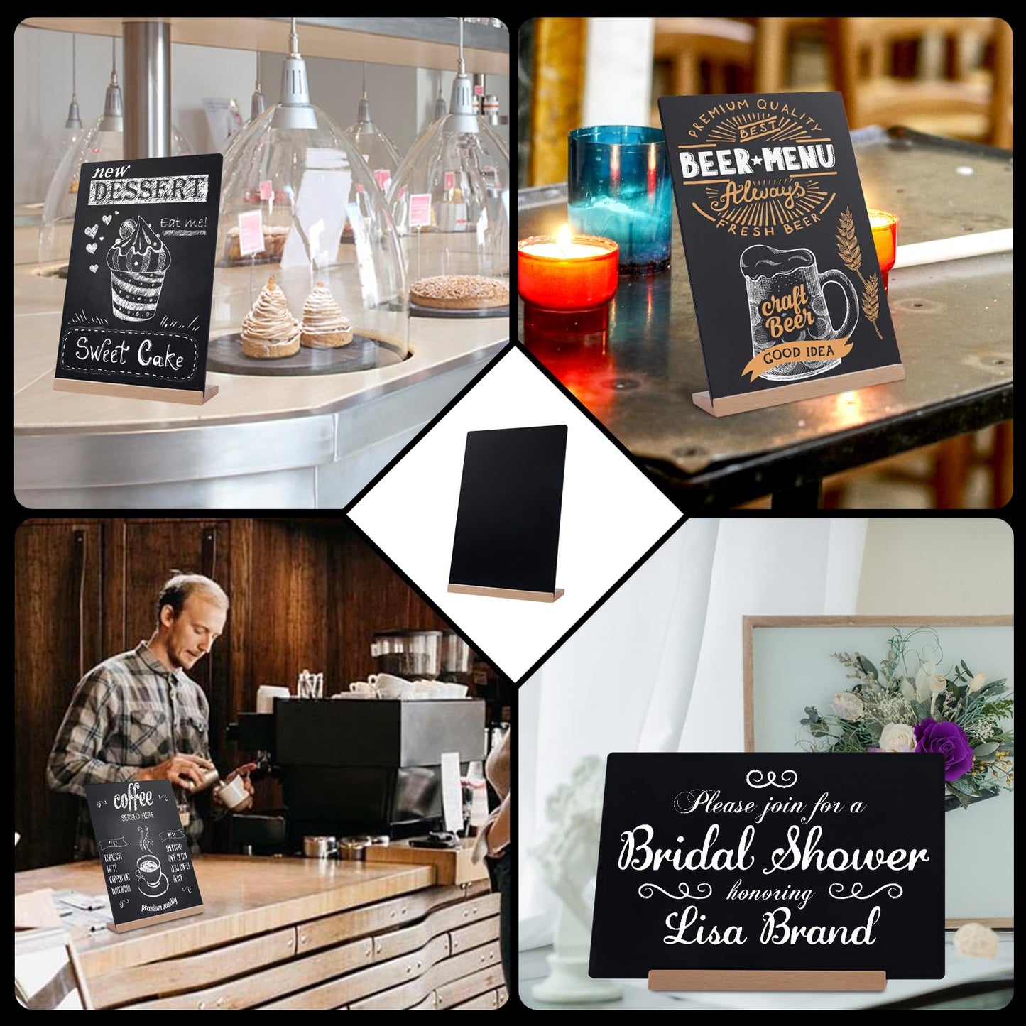 Small Chalkboard Sign, Reusable Double Sided Mini Chalkboard Signs with Wooden Base Stand, 12 x 8 Tabletop Chalkboard for Kids, DIY Home Decoration, Store Poster Display (2 Pack)