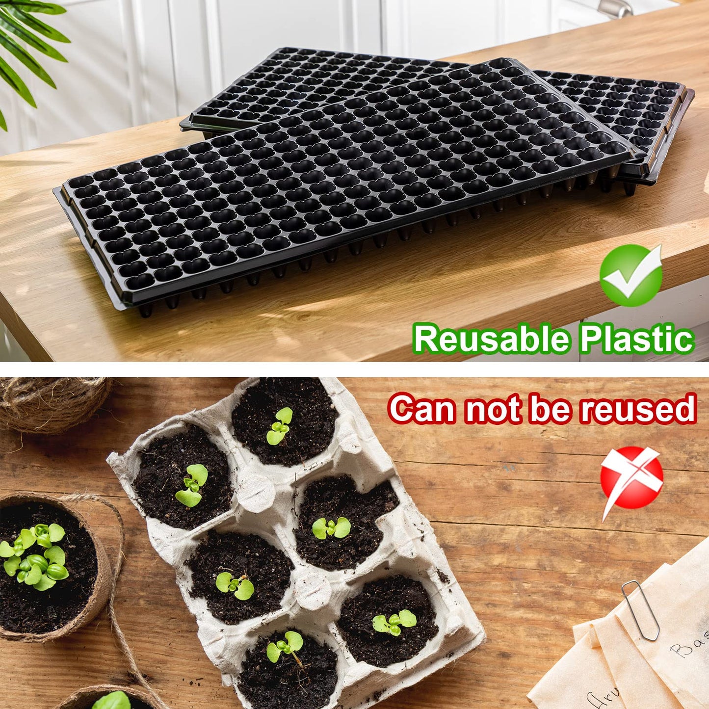 Eccliy 20 Pack 200 Cell Seedling Trays Seed Starter Kit Plant Starter Tray Durable Plastic Gardening Germination with Drain Holes Nursery Pots Mini Propagator for Growing Propagation