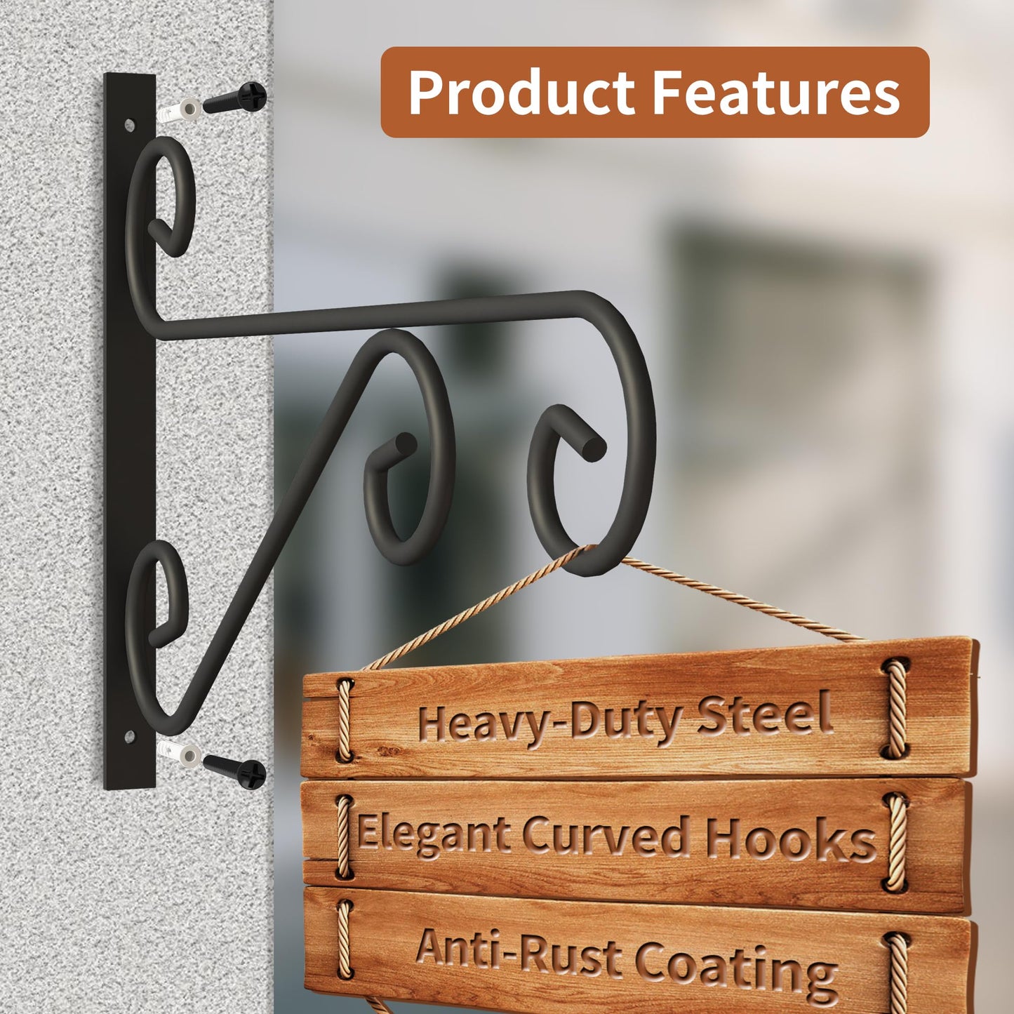 PROWORX 2 Pack 16 Inch Plant Hangers Outdoor Bracket, Indoor Wall Mount Metal Heavy Duty Rust-Resistant Bird Feeder Plant Hooks for Hanging Planters, Flower Baskets, Black