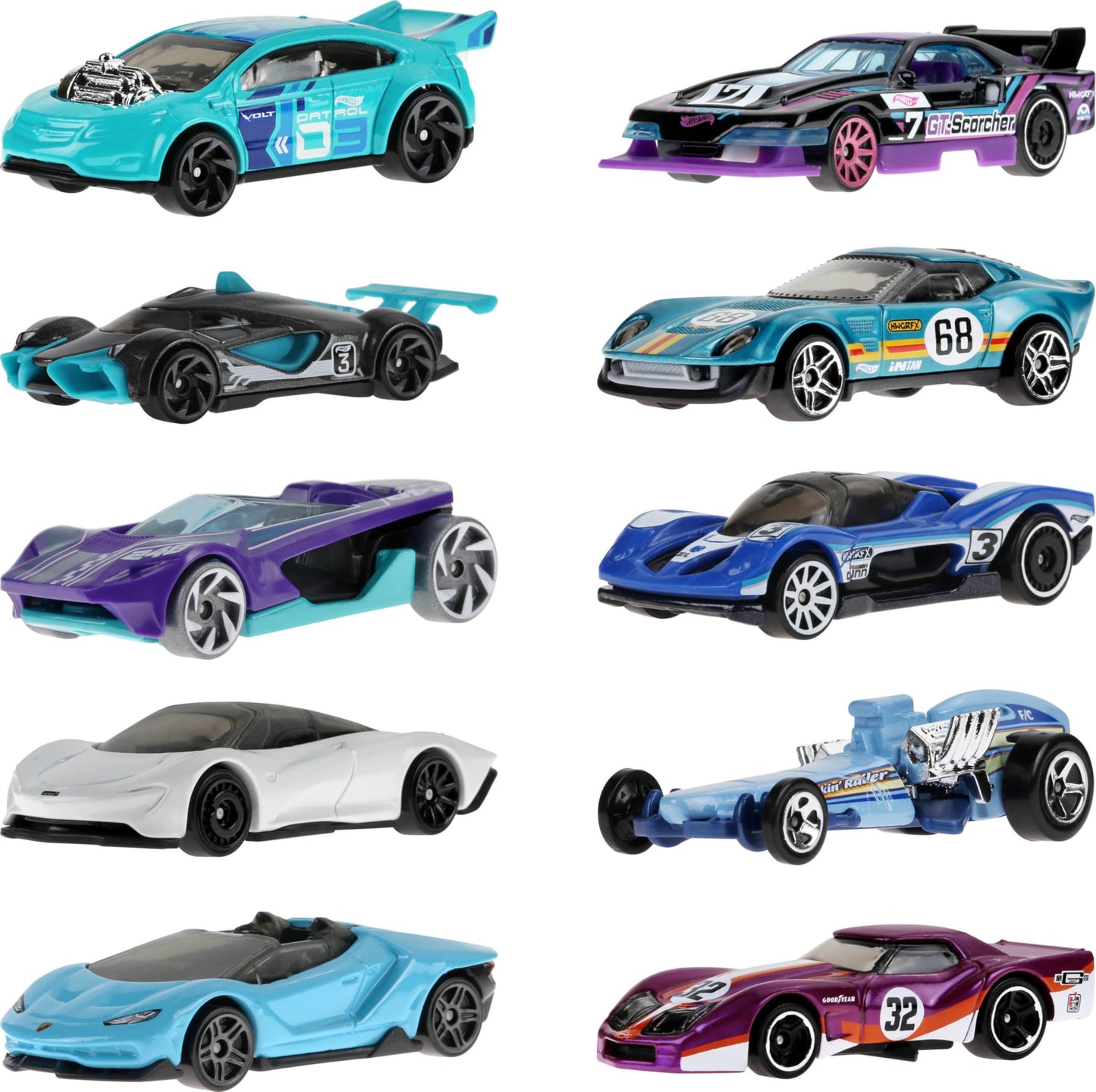Hot Wheels 10-Pack of Toy Race Cars, Includes 1:64 Scale Corvette, Lamborghini, McLaren & Hot Wheels Originals (Amazon Exclusive)