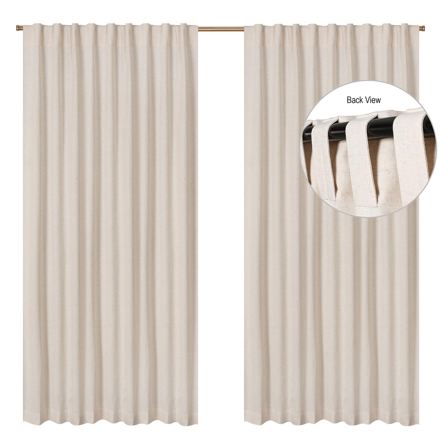 Bedding Craft Natural Taupe Linen Tab Top Curtains – Set of 2, 50x84 Long, Natural Flax Linen Drapes, Window Curtains