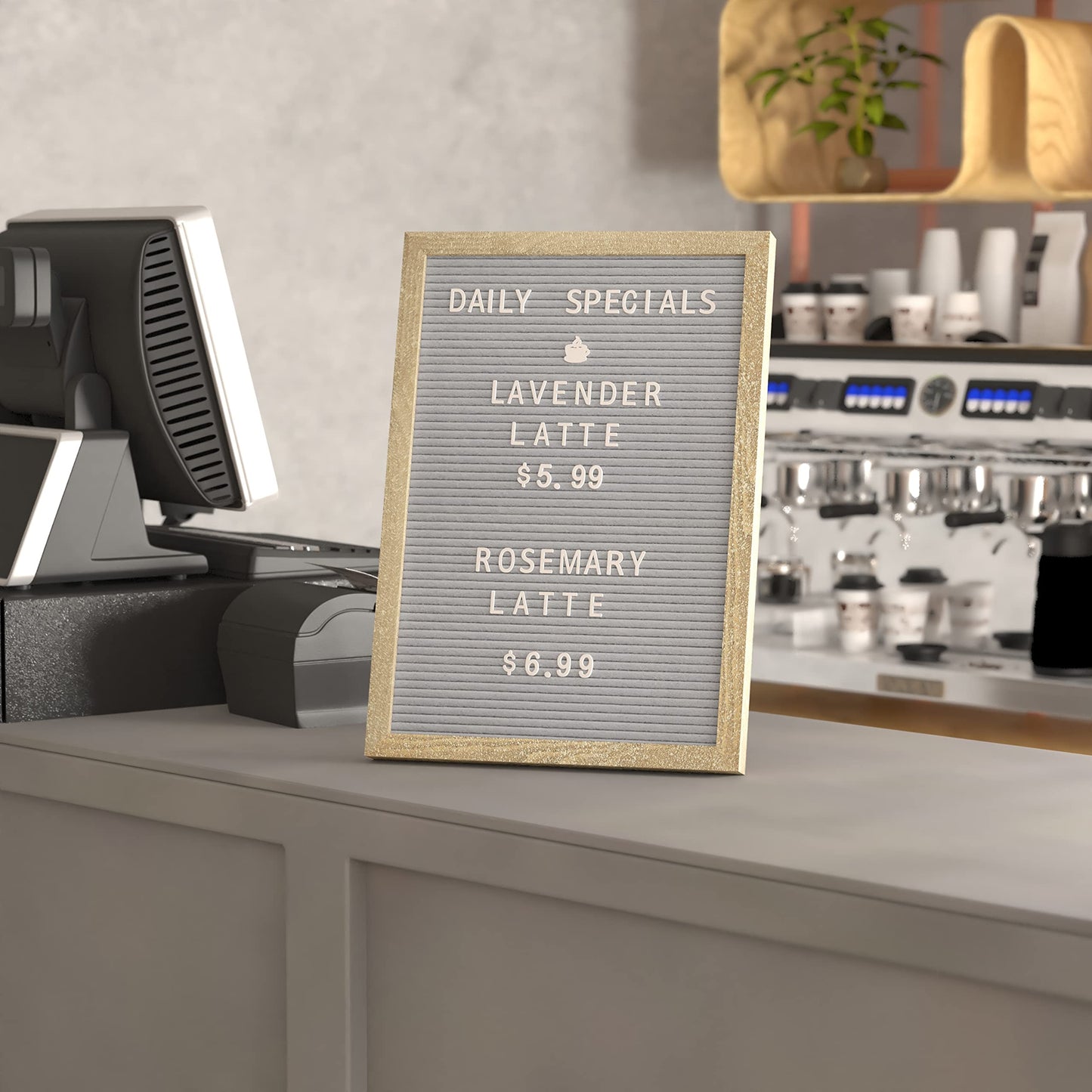 HBCY Creations 12"x17" Felt Letter Board - Solid Wood Frame - Weathered Wood - Gray Felt - 389 PP Letters Including Numbers, Symbols, Icons - Canvas Carrying Case