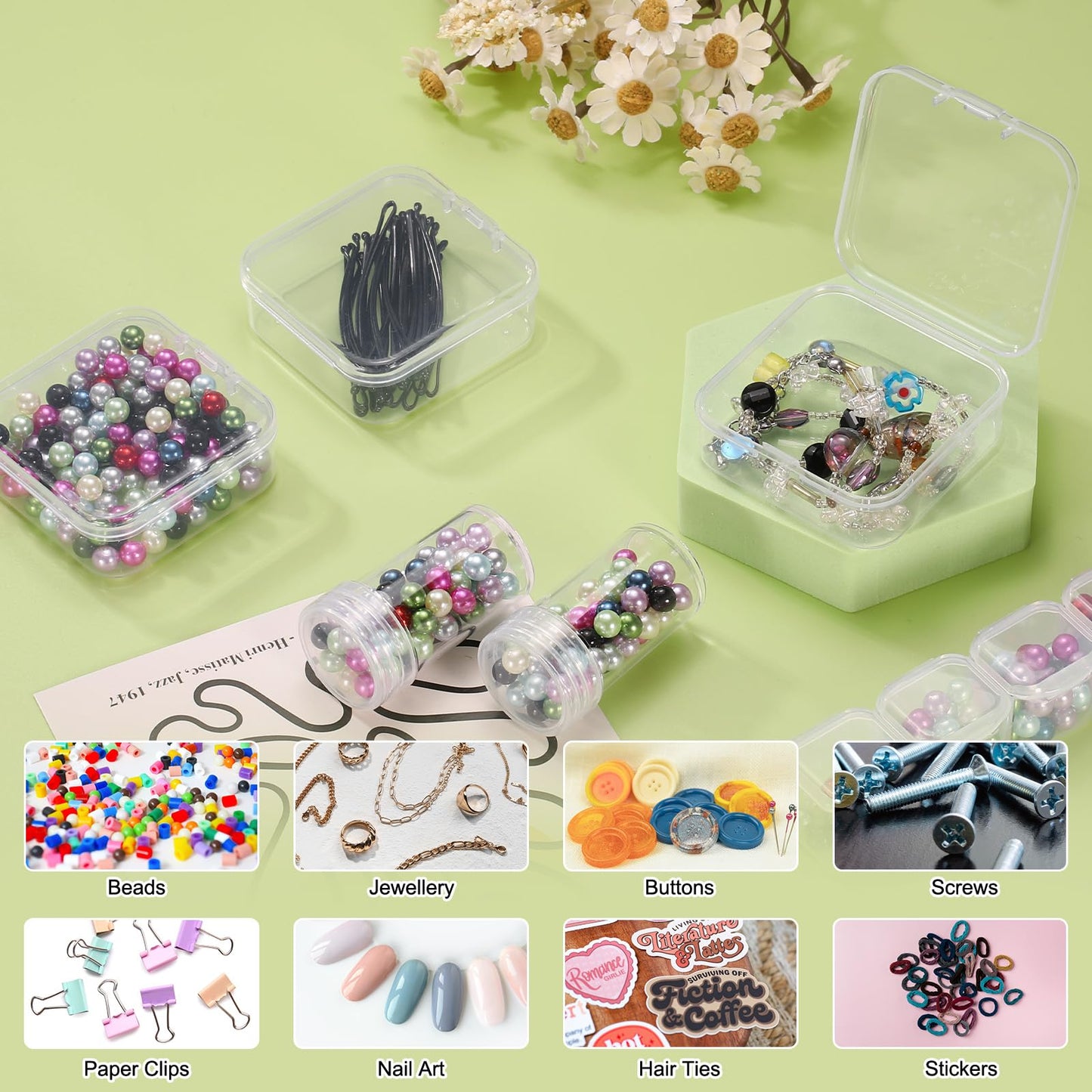 HARFINGTON Bead Organizer Box Small Bead Organizers 2pcs Rectangular Plastic Storage Cases 60pcs Mini Clear Bead Storage Containers Boxes with Hinged Lid for Jewelry Beading Crafts