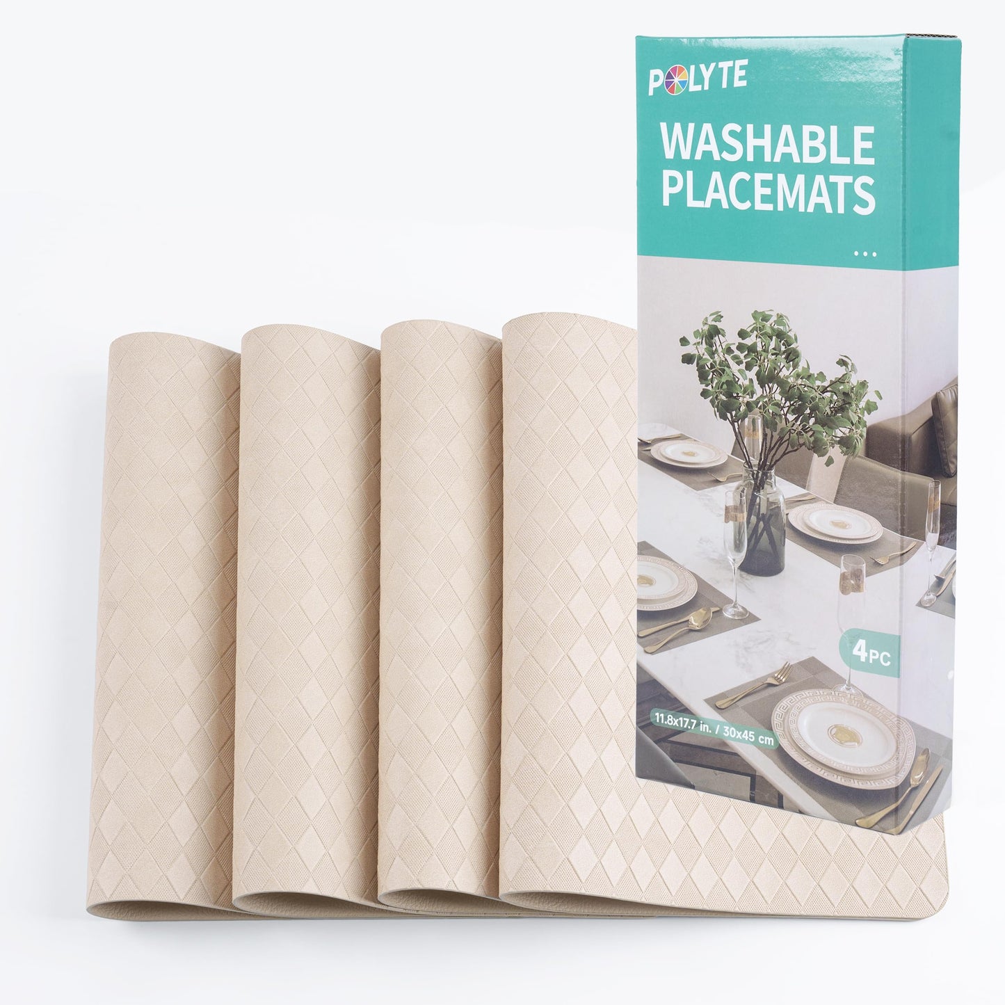 POLYTE Indoor/Outdoor Washable Geometric Vinyl Faux Leather Table Dining Placemats, Set of 4