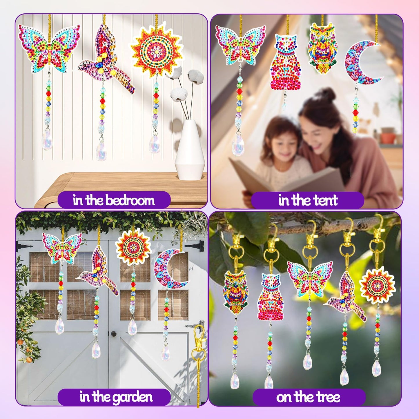 Walact 6 Pcs Diamond Painting Suncatcher Wind Chime, Diamond Art Kits Double Sided DIY Crafts Hanging Ornaments for Adults Kids Home Garden Decorations