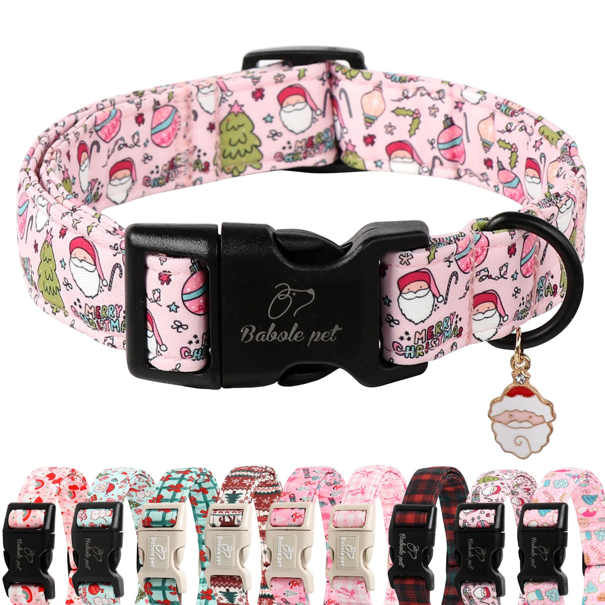 Babole Pet Nylon Dog Collar - Adjustable Rose Red Soft Webbing Dog Collars for Small Medium Large Dogs Boy Girl Puppy Collar with Safety Metal Buckle L