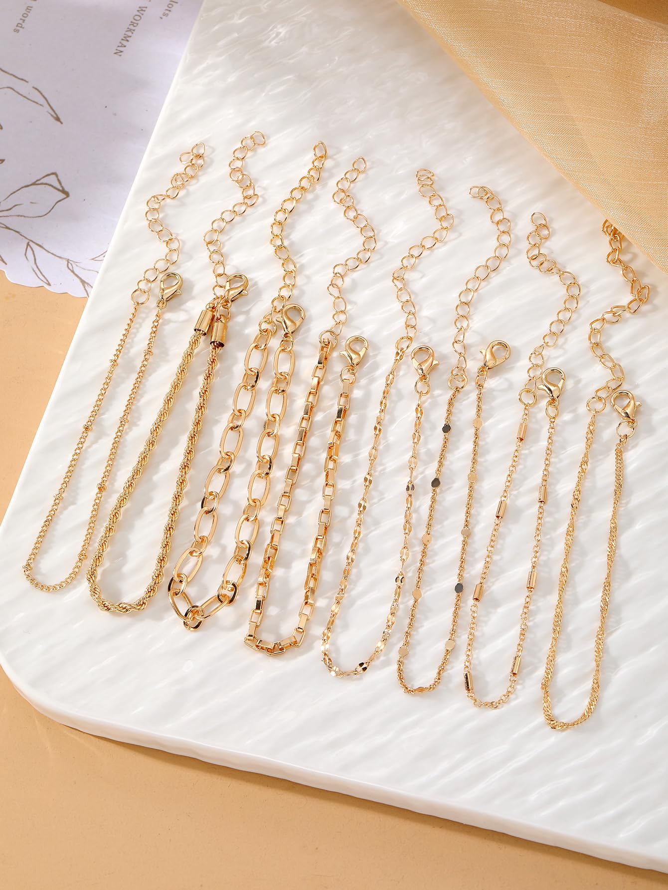 IFKM Gold Bracelets for Women, 14K Gold Plated Dainty Link Chain Bracelet set, Trendy Stackable Layered Bracelets jewelry Gifts
