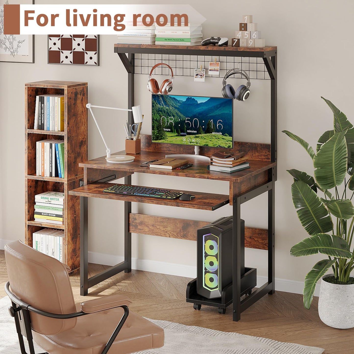 ALISENED 31.5" Small Computer Desk with Hutch, Office Desk Study Table Writing Desk Workstation PC Table for Home Office, Space Saving Design