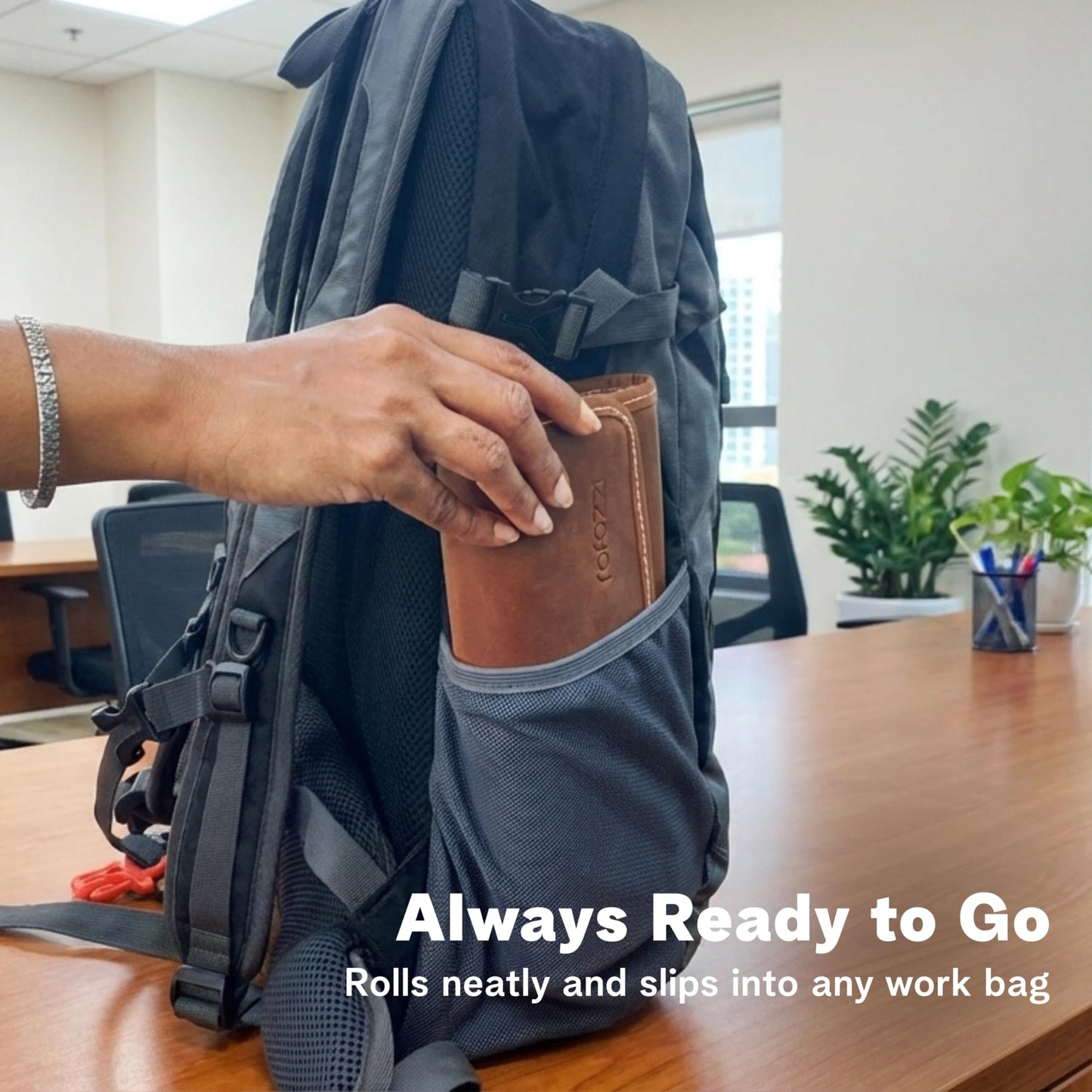 rofozzi Leather Tech Pouch, Passport Holder for Travel, Cables Organizer Roll, Mesh Zippered Pockets for USB Drive, Phone, Battery, SD Card, SIM Card