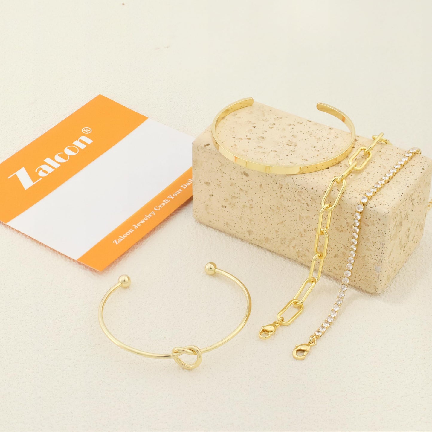 Zalcon Dainty Gold Bangle Cuff Bracelet Set for Women Tennis Bracelets for Women Paperclip Chain Jewelry for Women