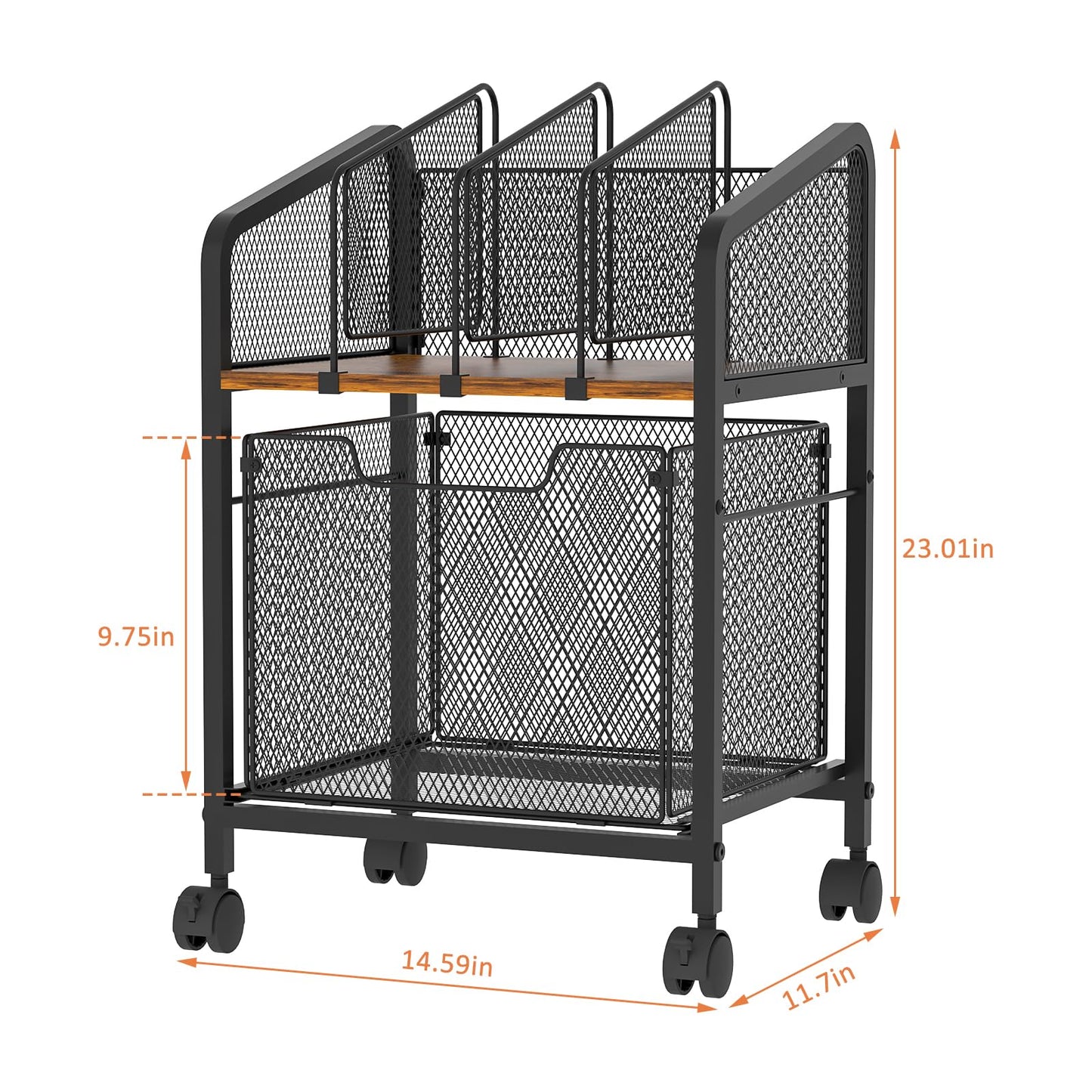 Tiaoheka Rolling File Cabinet with Adjustable Dividers, Vertical Filing Cabinet with Storage Drawer on Lockable Wheels, Hanging File Organizer Beside Under Desk for Office, Home(Patent Pending)