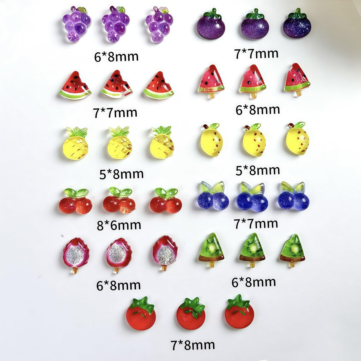 100PCS Resin Fruit Nail Art Charms 3D Kawaii Strawberry Nail Charms Assorted Cherry Lemon Grapes Peach Banana Watermelon Summer Flatback Nail Rhinestones for DIY Craft Nail Art Decoration