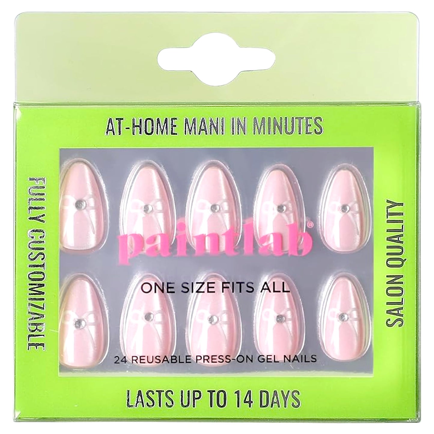 PaintLab Press-On Nails Manicure Kit, Pink Coquette, 24-Piece Set, Long-Lasting Fake Nails with Glue, File, Prep Pad & Cuticle Stick