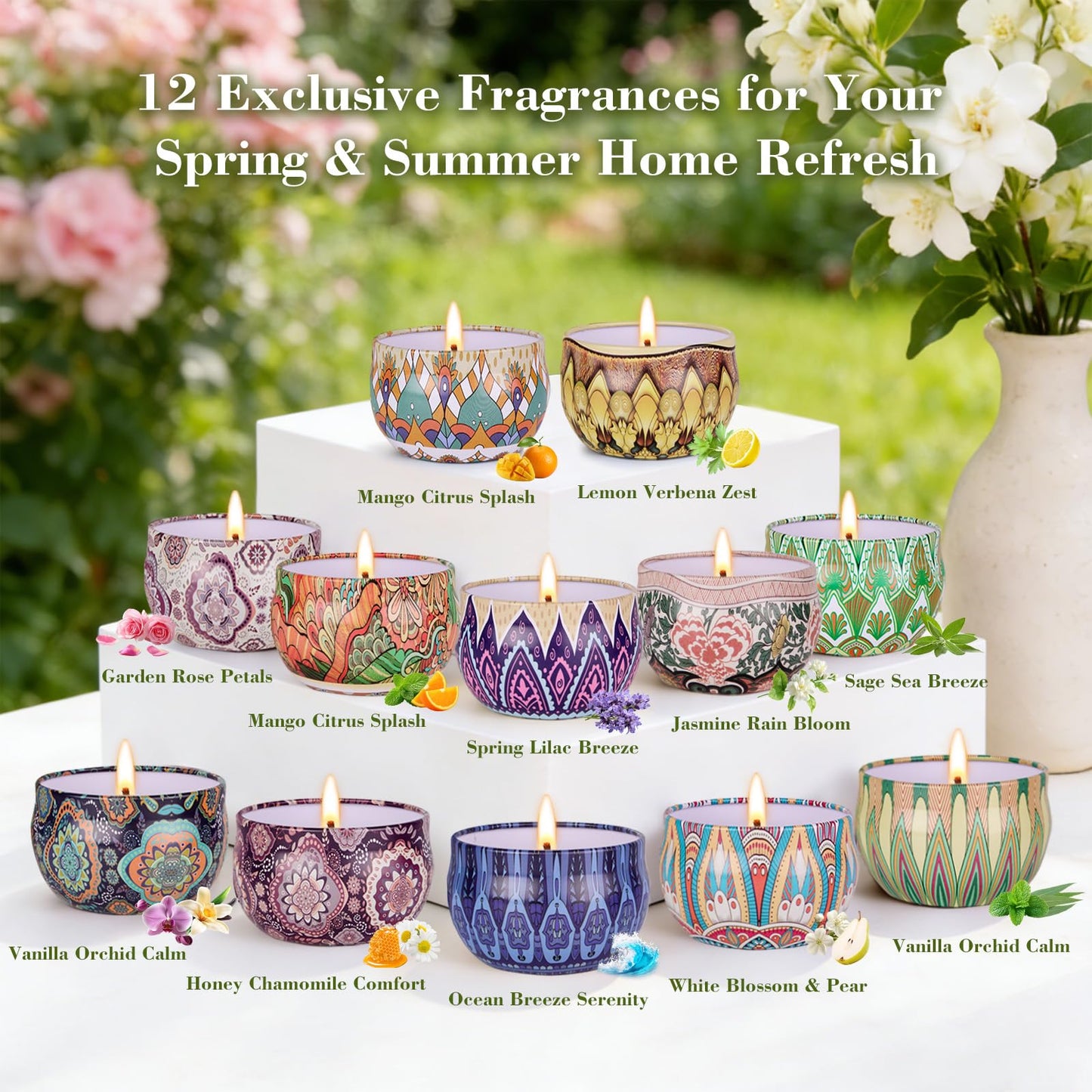 Scented Candle Gift Set - 12 Pack Candles for Home Scented, 300-Hour Long-Lasting Soy Wax Aromatherapy Candles with Lead-Free Cotton Wicks, Ideal for Spring Home Décor & Birthday Gifts