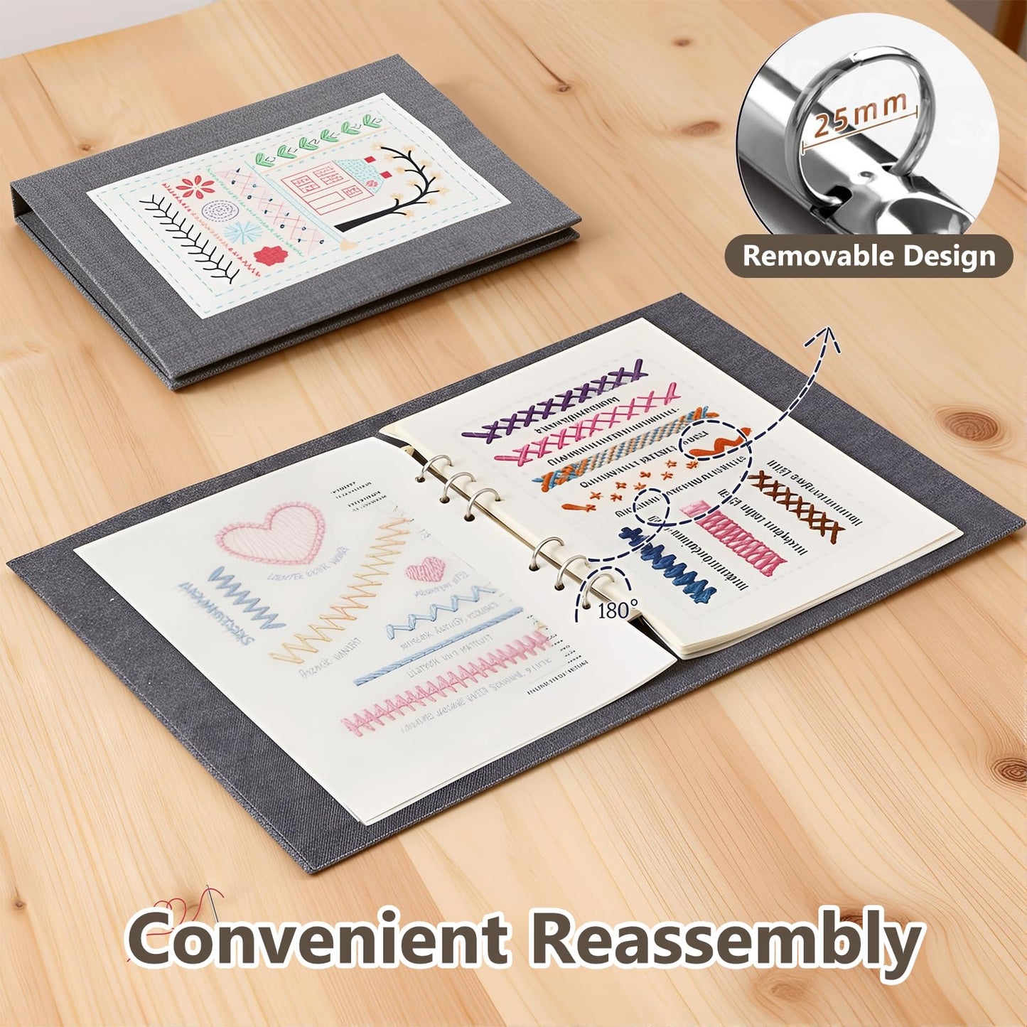pzvdsog 2026 Upgraded Removable Stitch Book Kit with Extra Thick Threads, Needles Threader Thimble Sewing Tool, DIY Embroidery Stitch Bo-ok kit, 108 Pattern for DIY and Sew Enthusiast