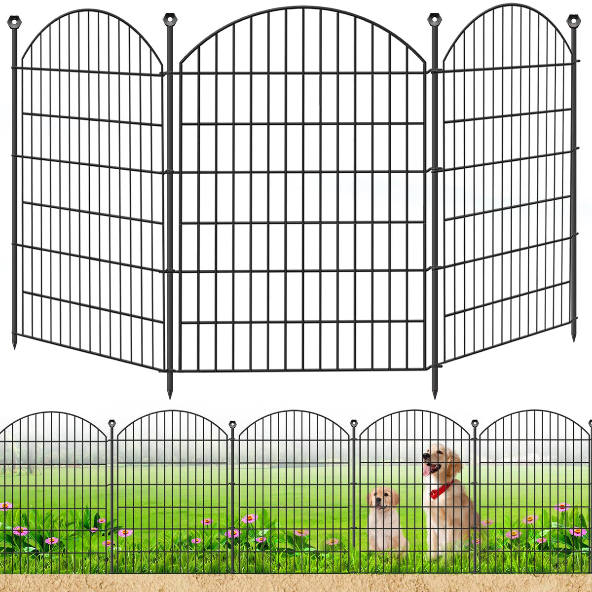 Decorative Garden Fence, 32in (H) x 12ft(L) No Dig Fence with Gate
