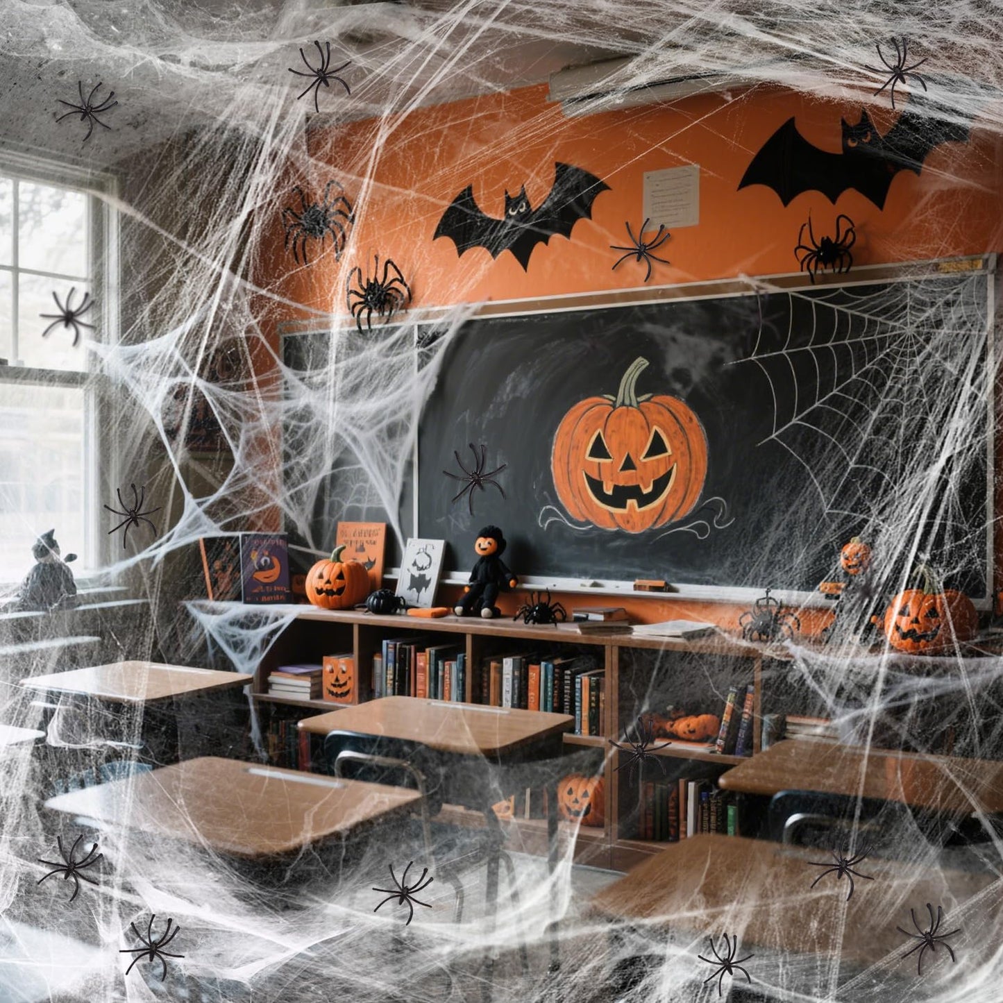 900 sqft Halloween Spider Webs Decorations with Extra Fake Spiders, Super Stretchy Cobwebs for Wall Indoor Outdoor Halloween Party Decor