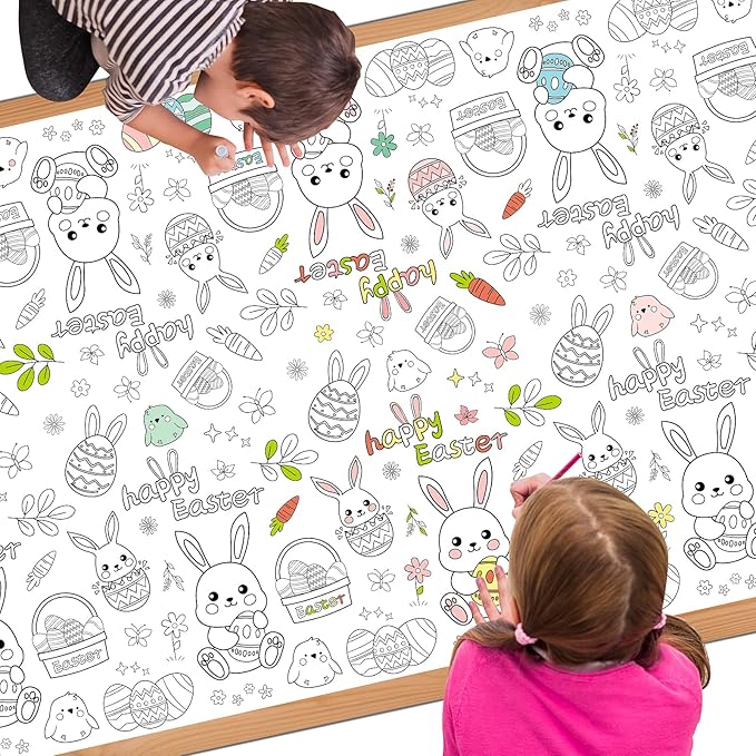Easter Coloring Tablecloth for Kids, 54 x 108 Inches