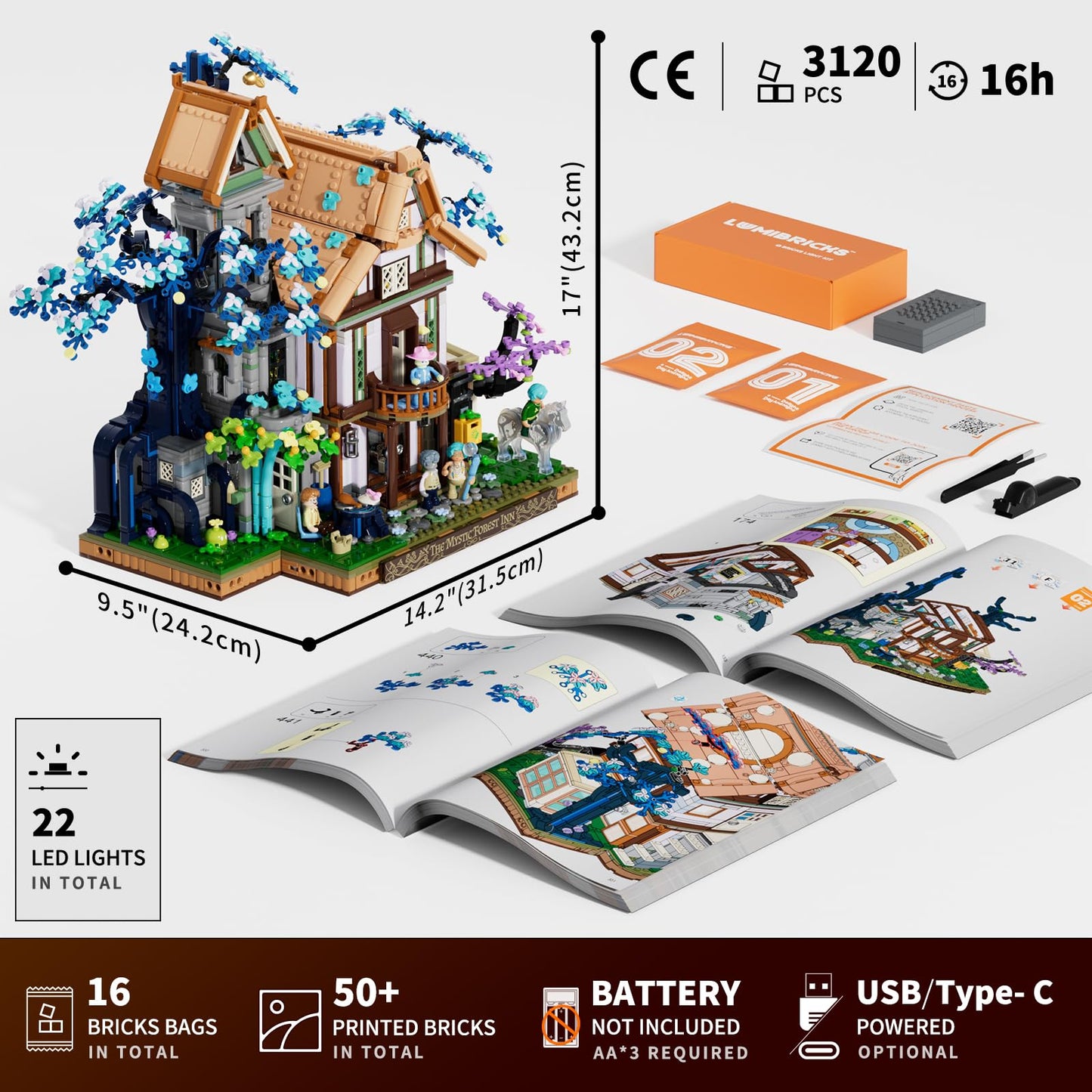 Lumibricks Sylvan-Inn Treehouse Lighting Building-Bricks-Set - 3120 Pcs Elf Hotel Cabin Collection Tree House LED Light Set for Adults and Retro House Collectors