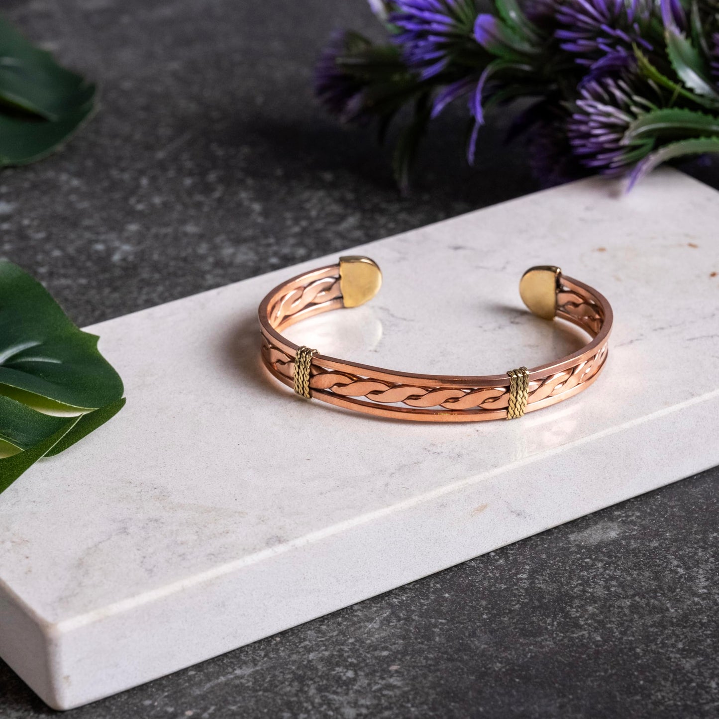 ALFIQ Handmade Copper Brass Cuff Bracelet for Men, Twisted Weave Pattern, Dark Copper (Copper Weave)