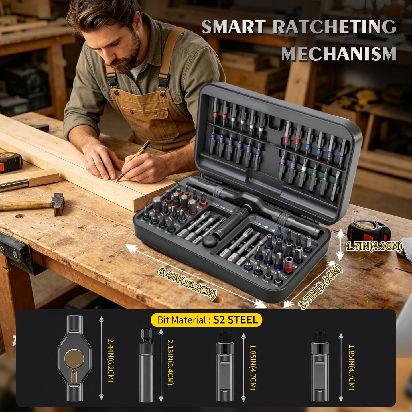 66 in 1 Magnetic Screwdriver Set, Multi-Bit Ratchet Screwdriver Kit with S2 Steel Precision Bits, T-Handle Repair Tool Set for Computer,Bicycle, Electronics, Furniture, DIY, Ideal Gift for Me Husband