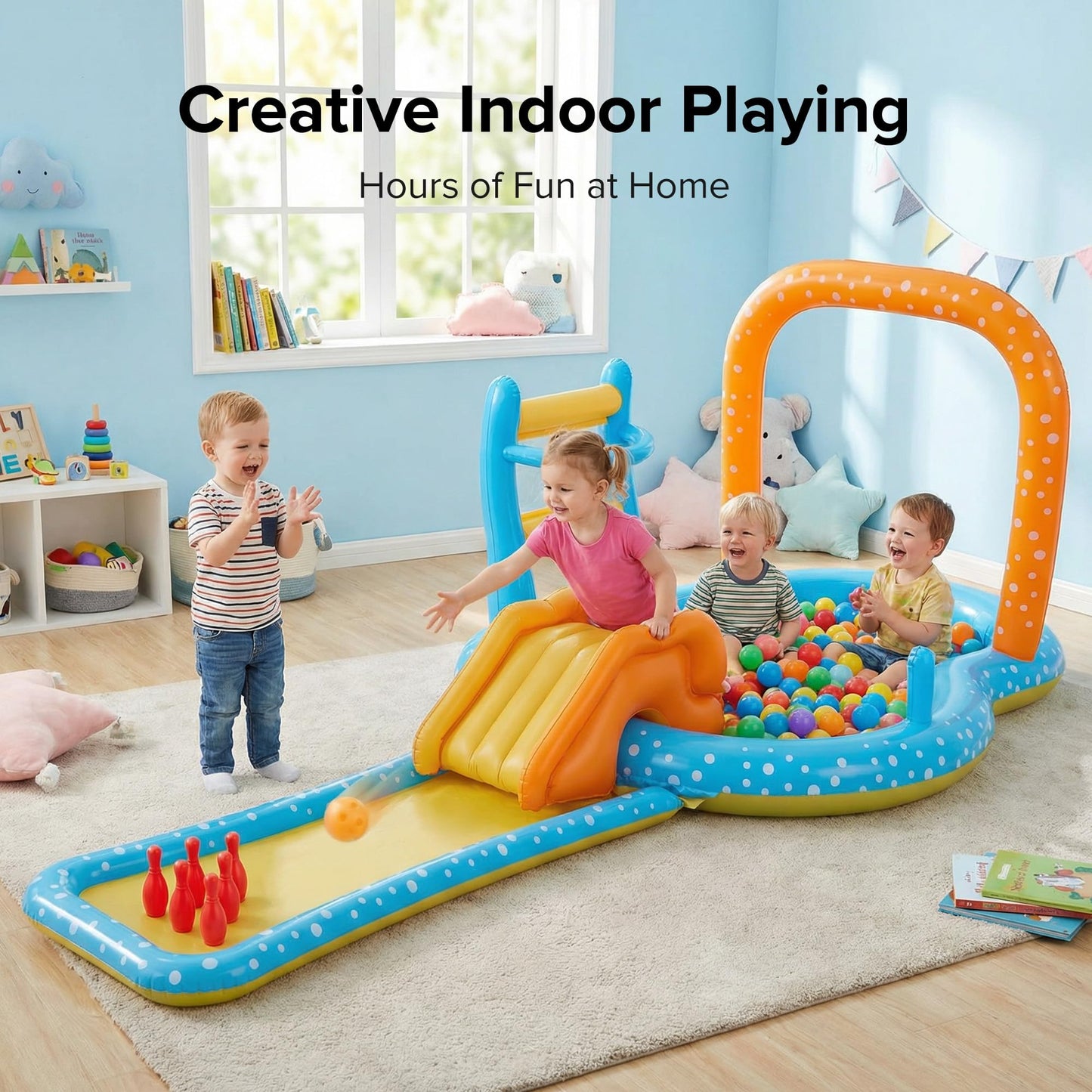 Inflatable Kiddie Pool with Dual Slides, Kids Splash Pool Play Center with Water Slide & Slip Slide, Outdoor Backyard Water Toy for Toddlers