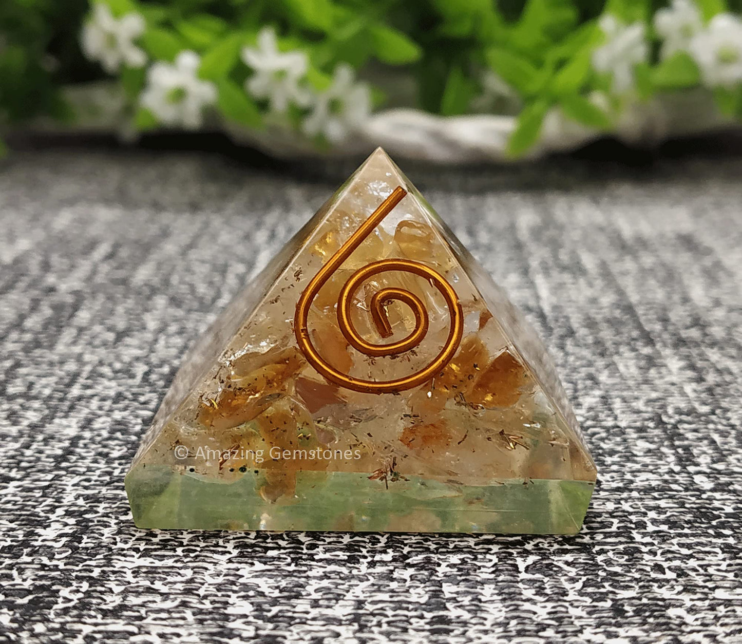 Amazing Gemstone Citrine Orgone Pyramid - 30mm Small Orgonite Pyramids with Crystals and Healing Stones - Authentic Organite Gifts