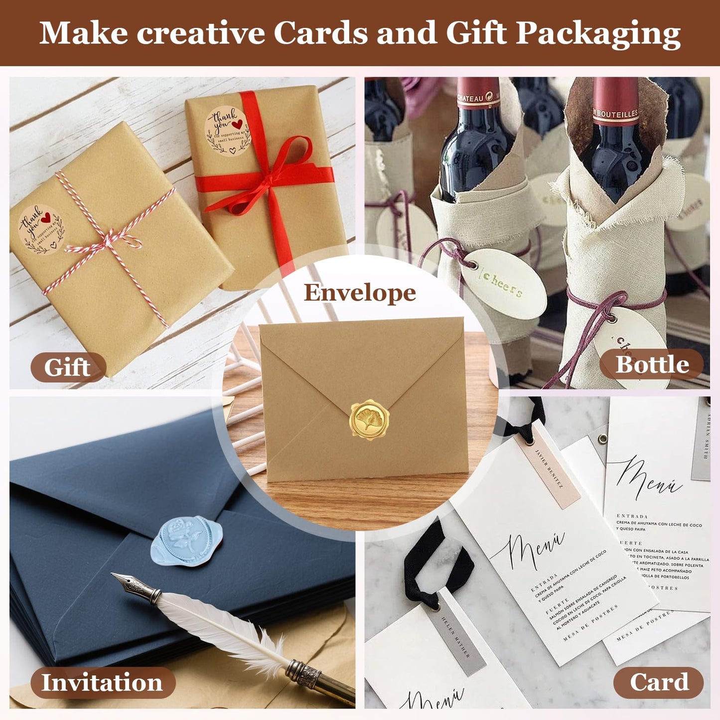 41-Piece Wax Seal Stamp Kit with Vintage Design Metal Stamp Heads -Wooden Handle for Sealing Wedding Invitations, Envelopes, Gift Wrapping and DIY Craft Projects