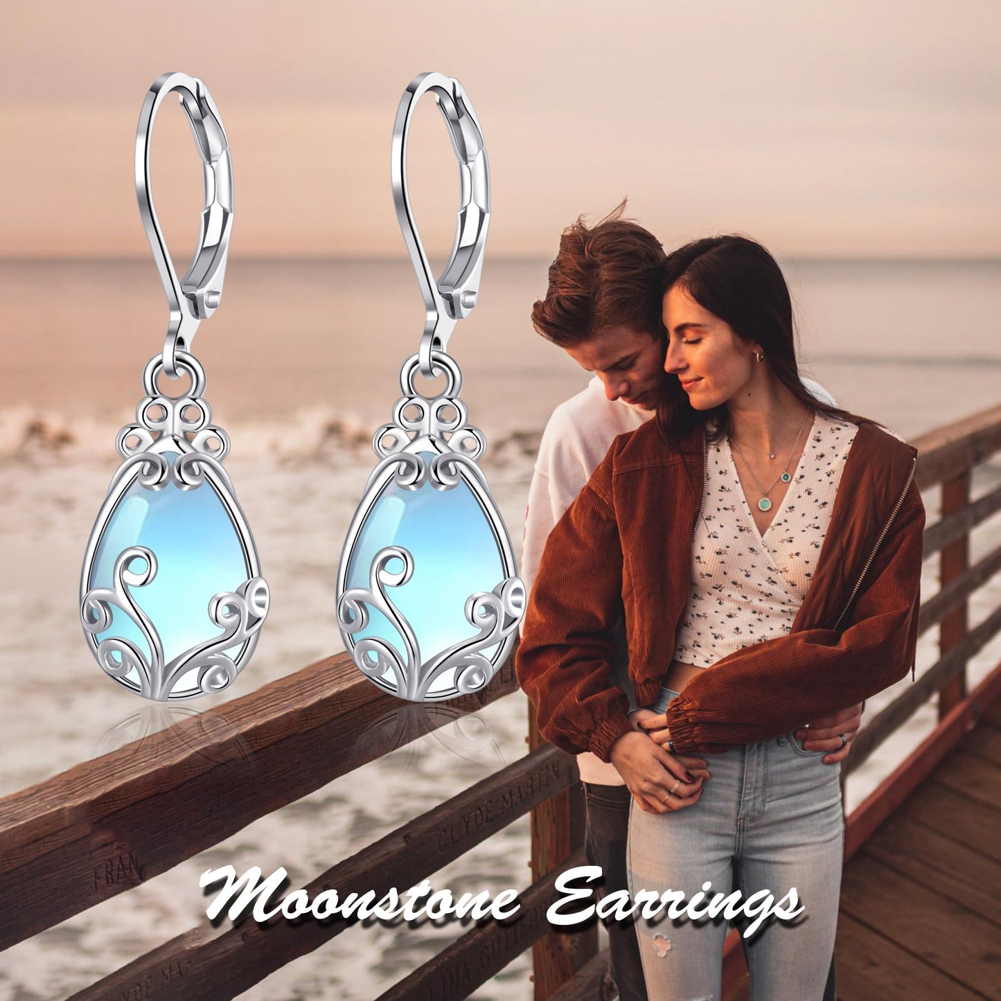 TALYKONG Moonstone Earrings for Women Teardrop Leverback Dangle Earrings for Women(moonstone teardrop)