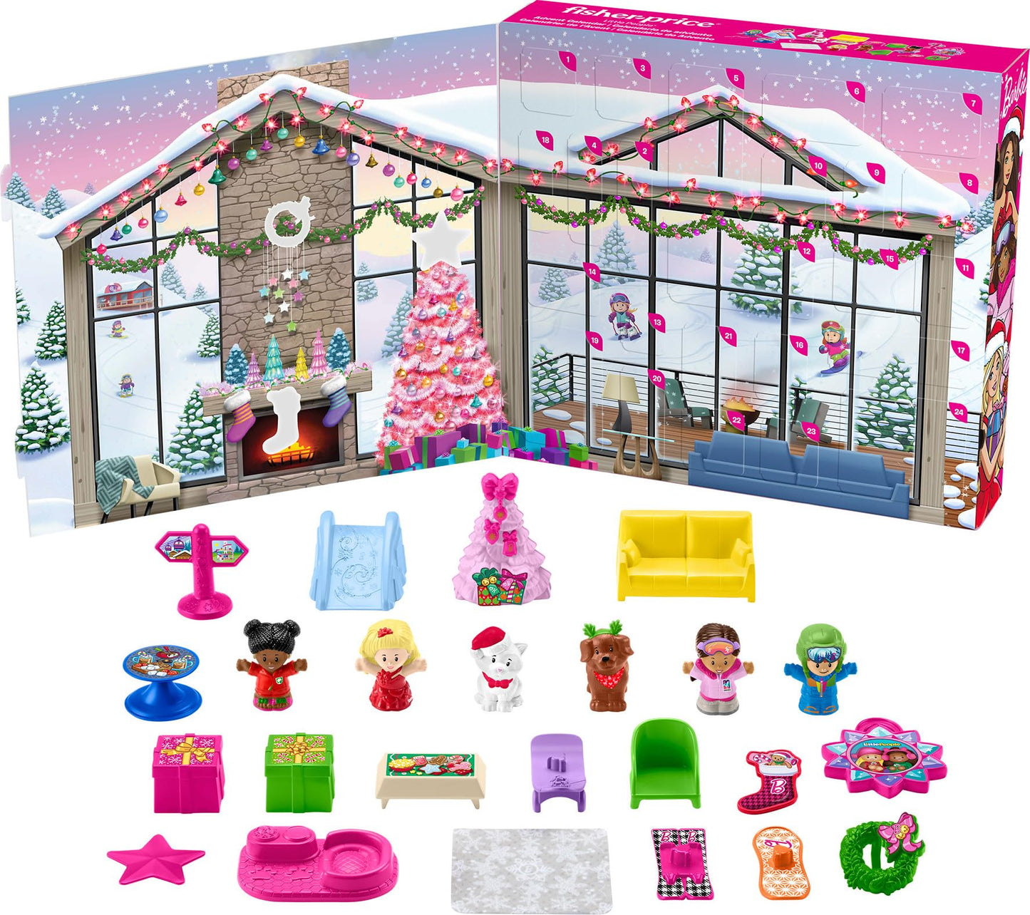 Fisher-Price Little People Barbie Advent Calendar and Toddler Playset, 24 Christmas Figures and Play Pieces